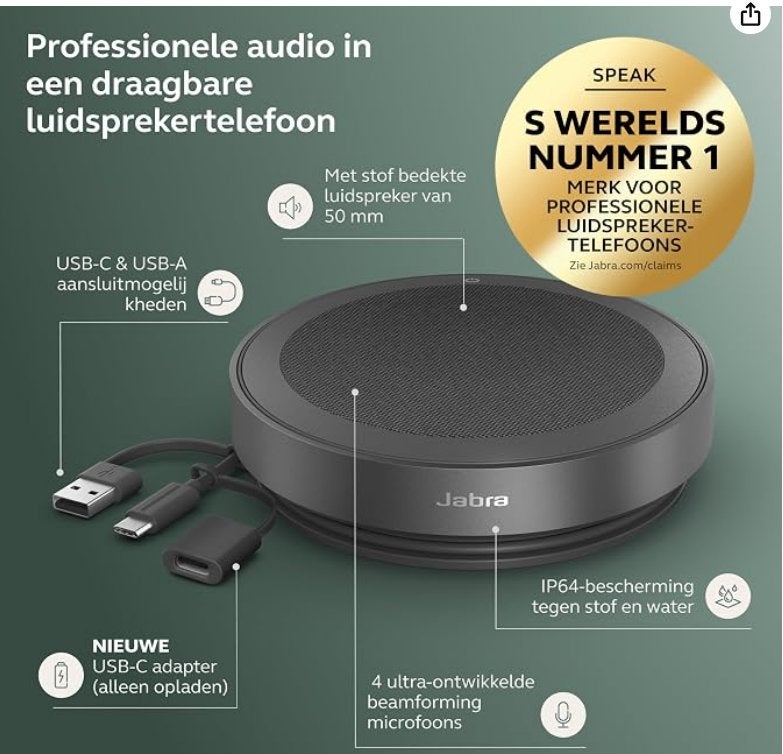 Jabra Speak2 75 Wireless Bluetooth Speakerphone, Computers en Software, Pc speakers, Ophalen, Nieuw