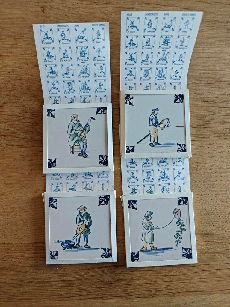 Set van 4 KLM Delfts blauwe tegeltjes, Ophalen of Verzenden, Gebruikt