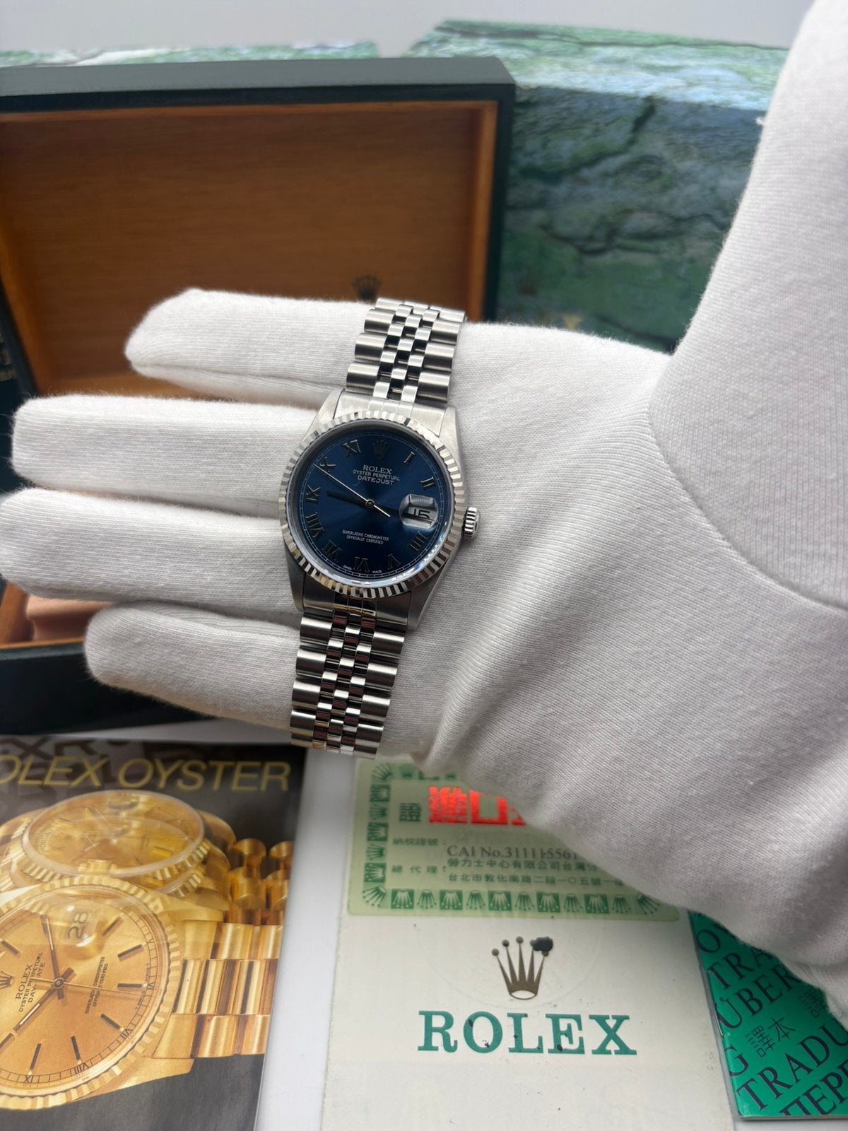 Rolex Datejust 36 16234 blauw Romeins full set 2002, Sieraden, Tassen en Uiterlijk, Ophalen, Rolex, Polshorloge, Zo goed als nieuw