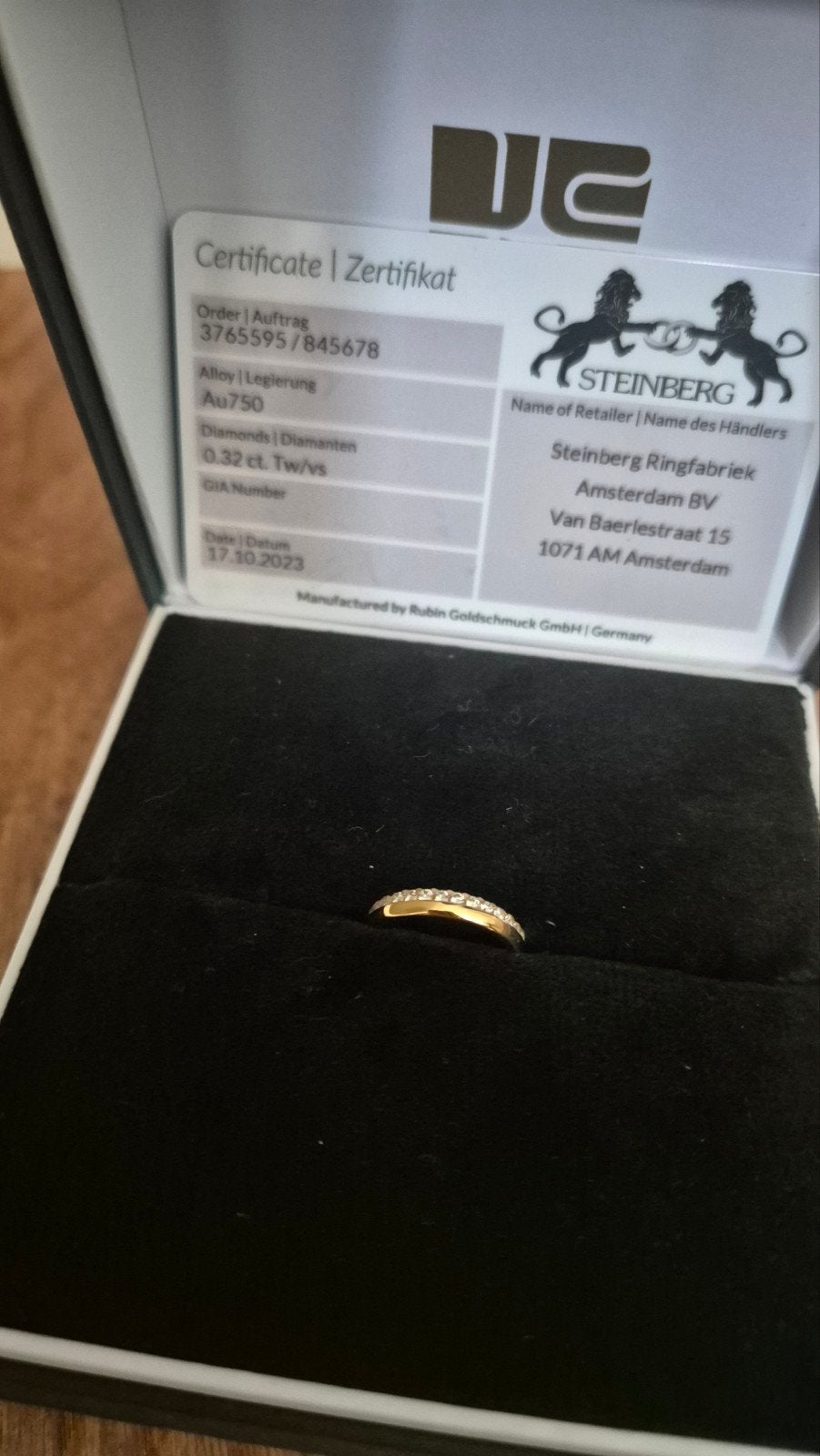 Steinberg Trouwring met Diamanten - Nieuw, Goud (AU750), Nieuw, Ophalen of Verzenden, 17 tot 18, Dame of Heer