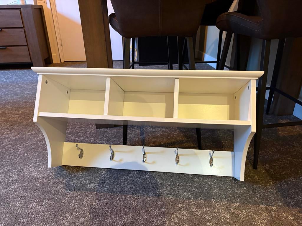 Witte kapstok met opbergvakken, Gebruikt, Minder dan 100 cm, Hout, Ophalen