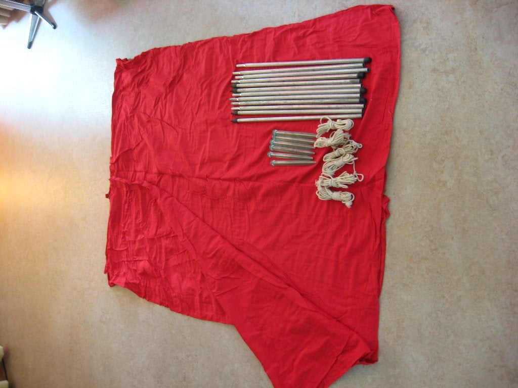 vintage - retro windscherm jaren zeventig katoen rood izgst, Caravans en Kamperen, Windschermen, Ophalen of Verzenden, Gebruikt