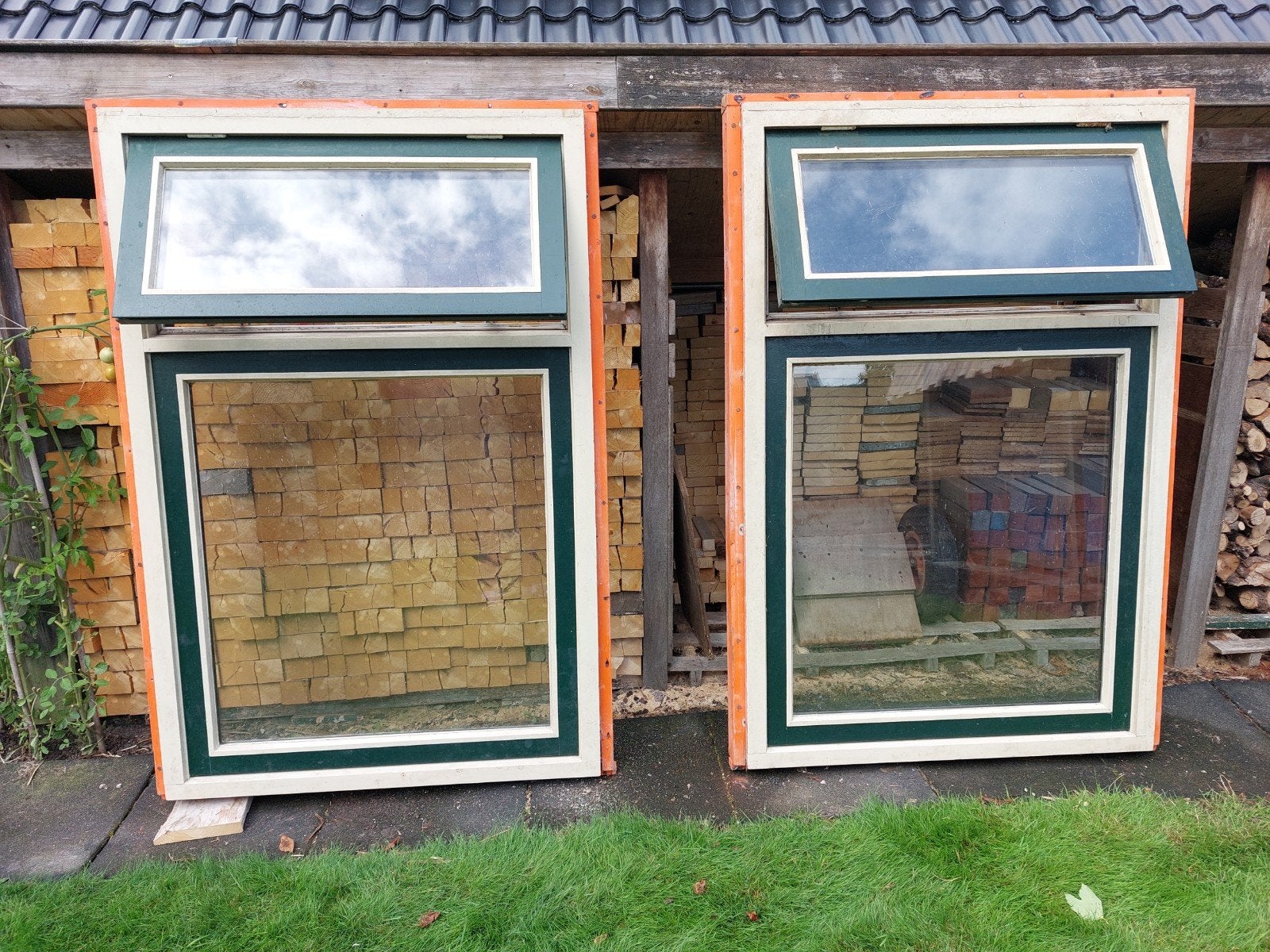 Hardhouten kozijnen  met isolatieglas en klepramen, Ophalen, Gevelraam of Ruit, Gebruikt, 80 tot 120 cm