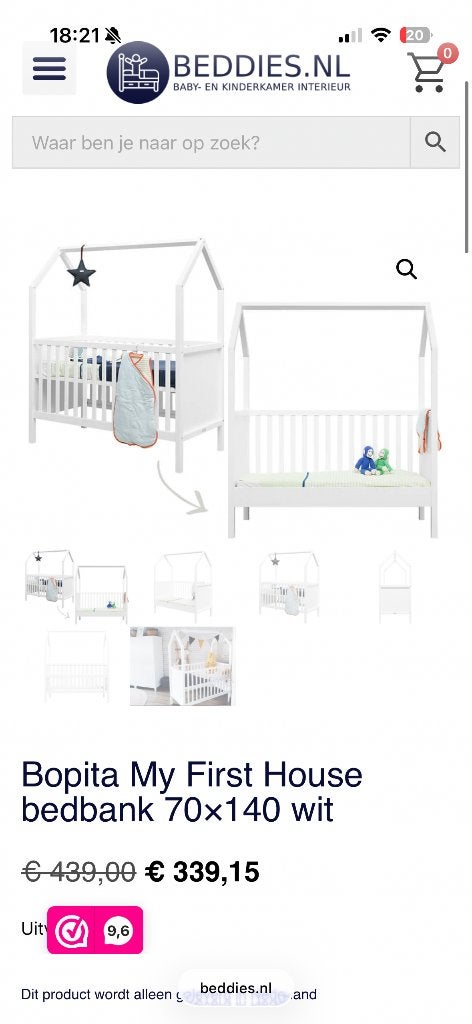 Bopita My First House bedbank 70140 wit, Kinderen en Baby's, Babywiegjes en Ledikanten, Ophalen, Zo goed als nieuw, Ledikant