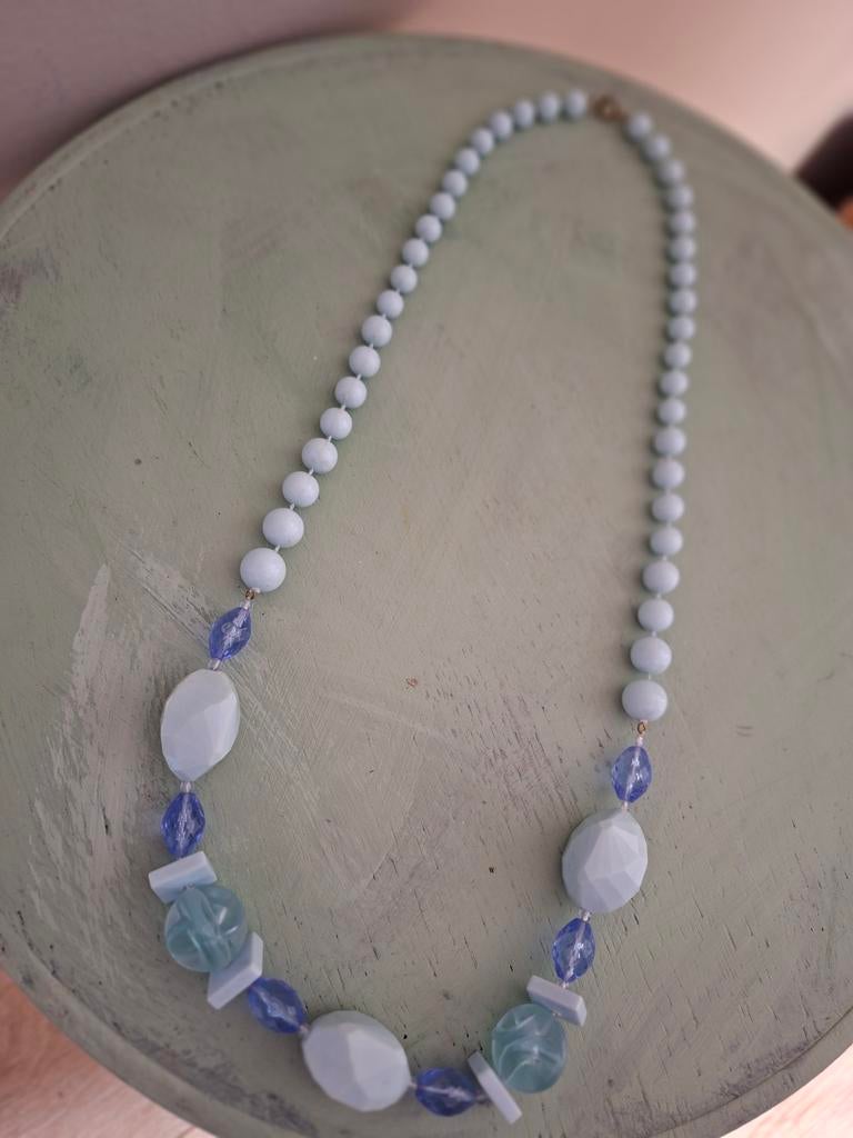 Vintage blauwe kralen ketting., Antiek en Kunst, Ophalen of Verzenden