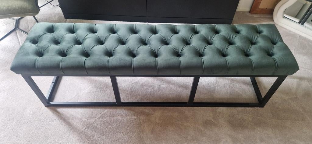 Groen Fluweel Bankje, Huis en Inrichting, Stoelen, Zo goed als nieuw, Eén, Metaal, Stof, Overige kleuren, Ophalen