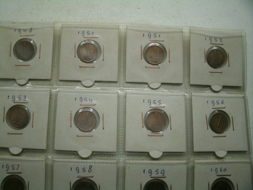 oude munt 1 cent 34 stuks 1948-1980, Postzegels en Munten, Ophalen of Verzenden, Koningin Juliana