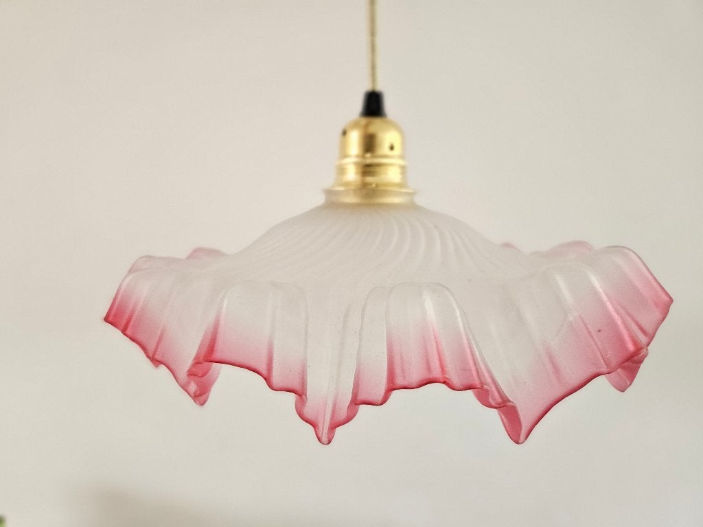 Hanglamp met roze rand, Huis en Inrichting, Lampen | Hanglampen, Ophalen of Verzenden, Zo goed als nieuw, Glas