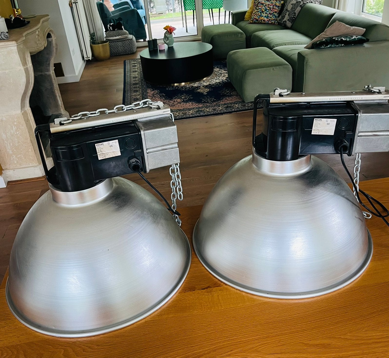 Twee Vintage Philips Industriële Hanglampen, Ophalen
