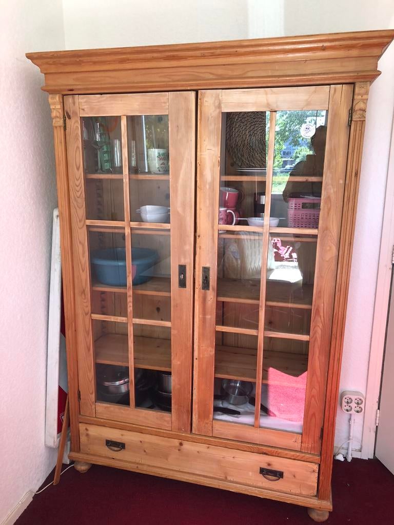 2 deurs oud Grenen kast met legplanken en la., Ophalen, Gebruikt, Romantisch, 50 tot 75 cm