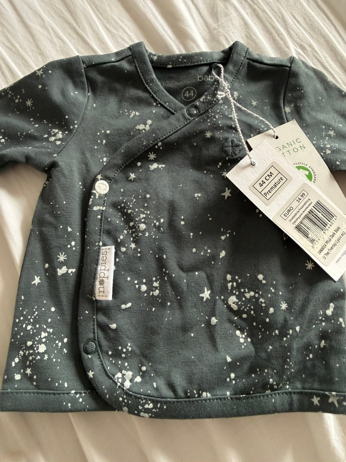 Noppies prematuur grijs overslagshirt mat 44 NIEUW, Kinderen en Baby's, Babykleding | Prematuur, Ophalen of Verzenden, Nieuw, Jongetje of Meisje