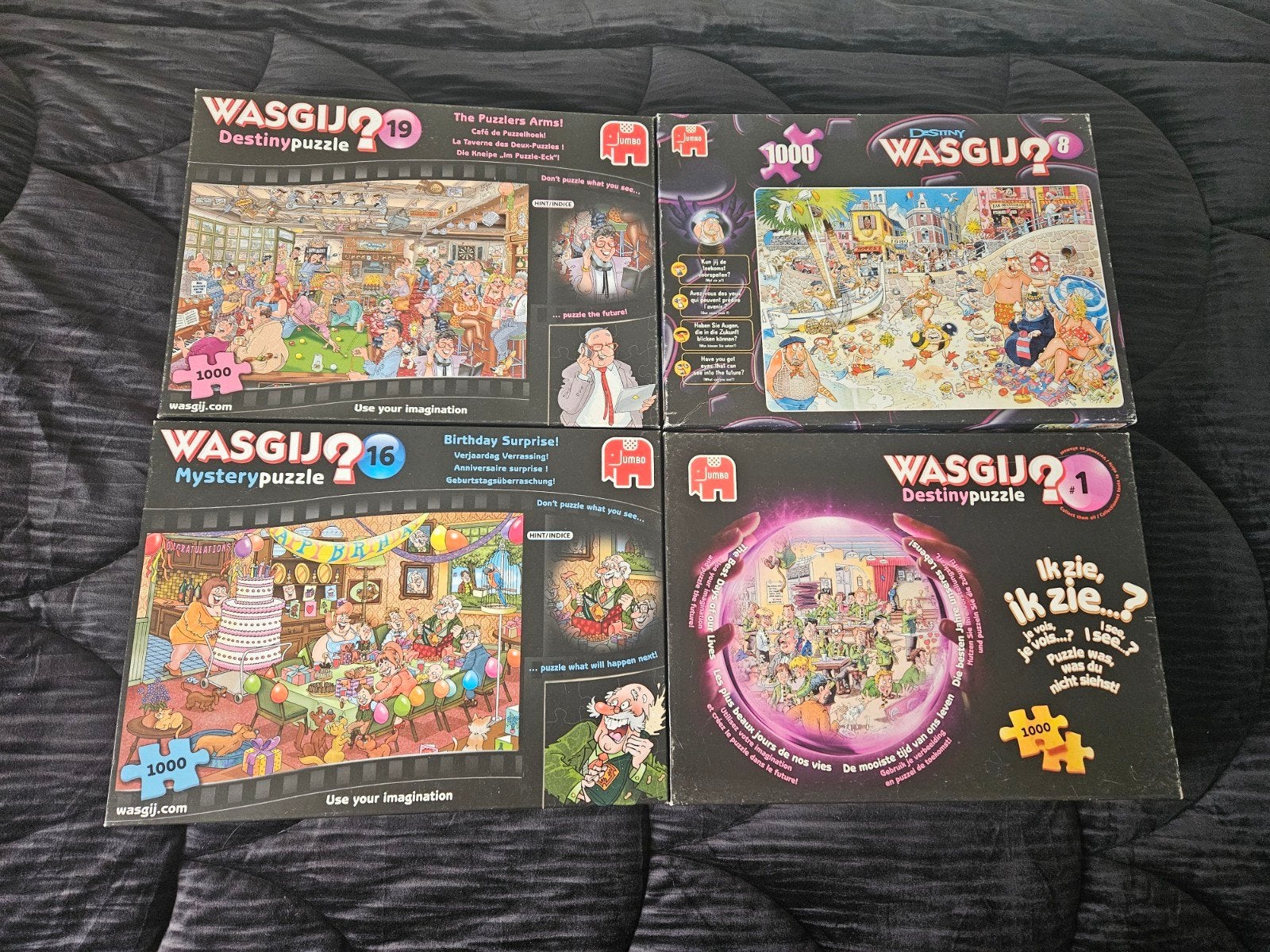 4x Wasgij Puzzels 1000 Stukjes - Compleet en netjes, Hobby en Vrije tijd, Ophalen, 500 t/m 1500 stukjes, Gebruikt, Legpuzzel