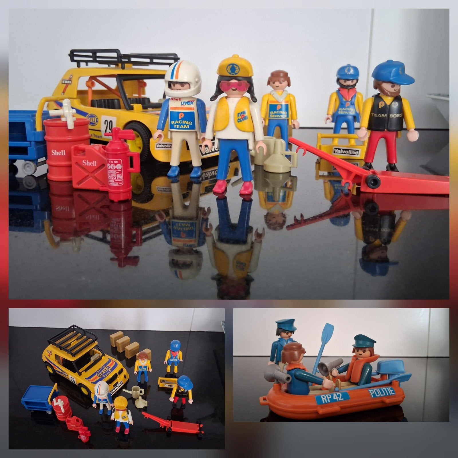 Playmobil Rally Auto met Monteurs en Politieboot, Gebruikt, Complete set, Voertuig, Ophalen of Verzenden