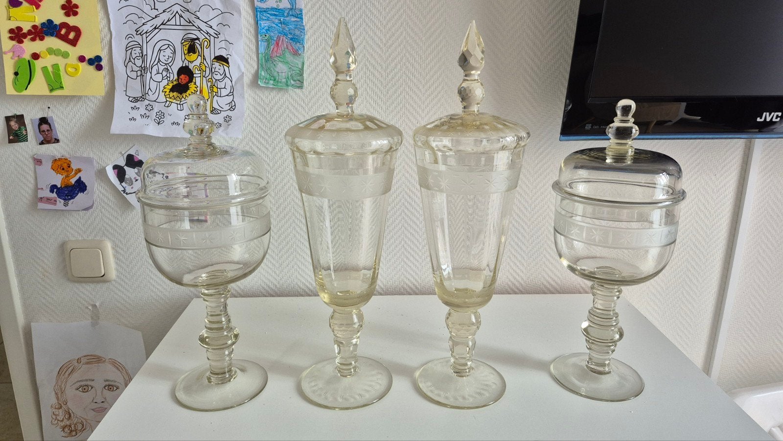 Set van 4 antieke glazen bonbonnieres, Antiek en Kunst, Ophalen