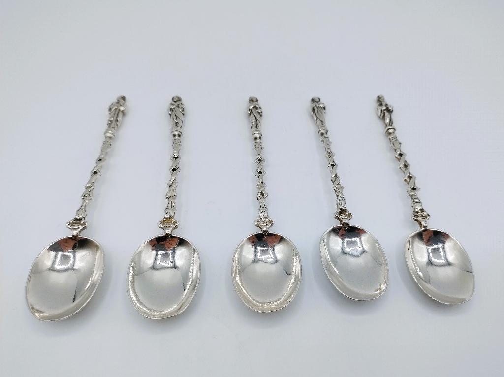 5 Zilveren apostellepels, D. de Jong Wzn, Groningen, Antiek en Kunst, Verzenden, Zilver