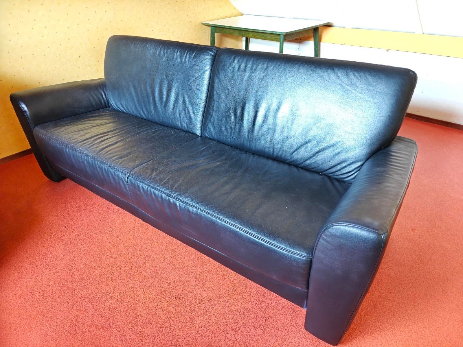 Leren bank, Huis en Inrichting, Banken | Bankstellen, Gebruikt, Rechte bank, Driepersoons, 250 tot 300 cm, 75 tot 100 cm, Leer