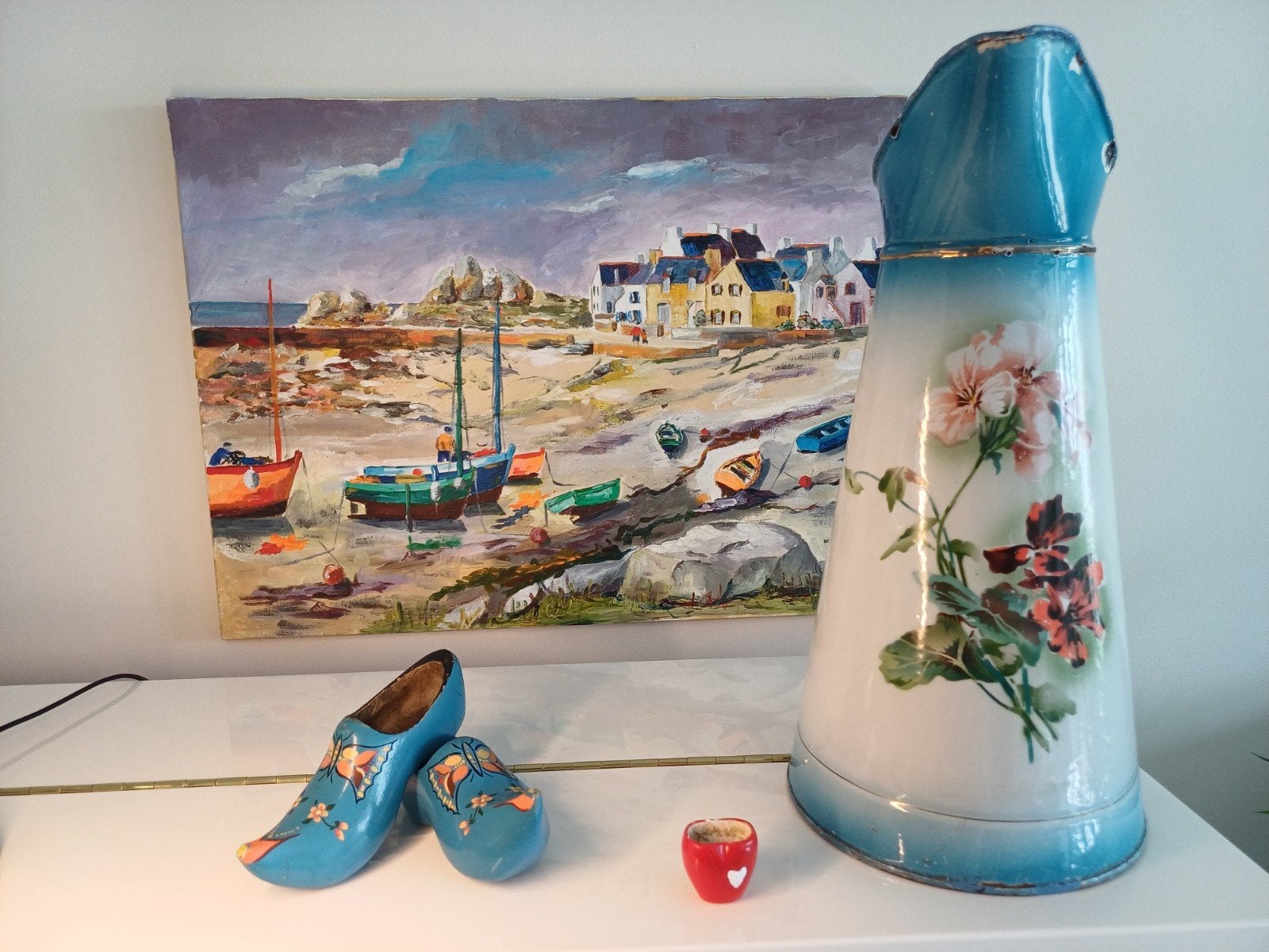 Schitterende lampetkan met fraai vioolmotief, Antiek en Kunst, Antiek | Emaille, Ophalen of Verzenden