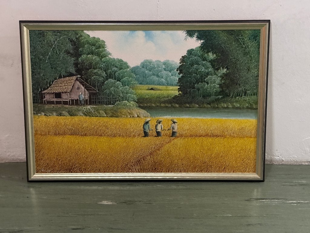 Aziatisch schilderij, rijstveld, Ophalen, Doek, Realistisch, Overige technieken