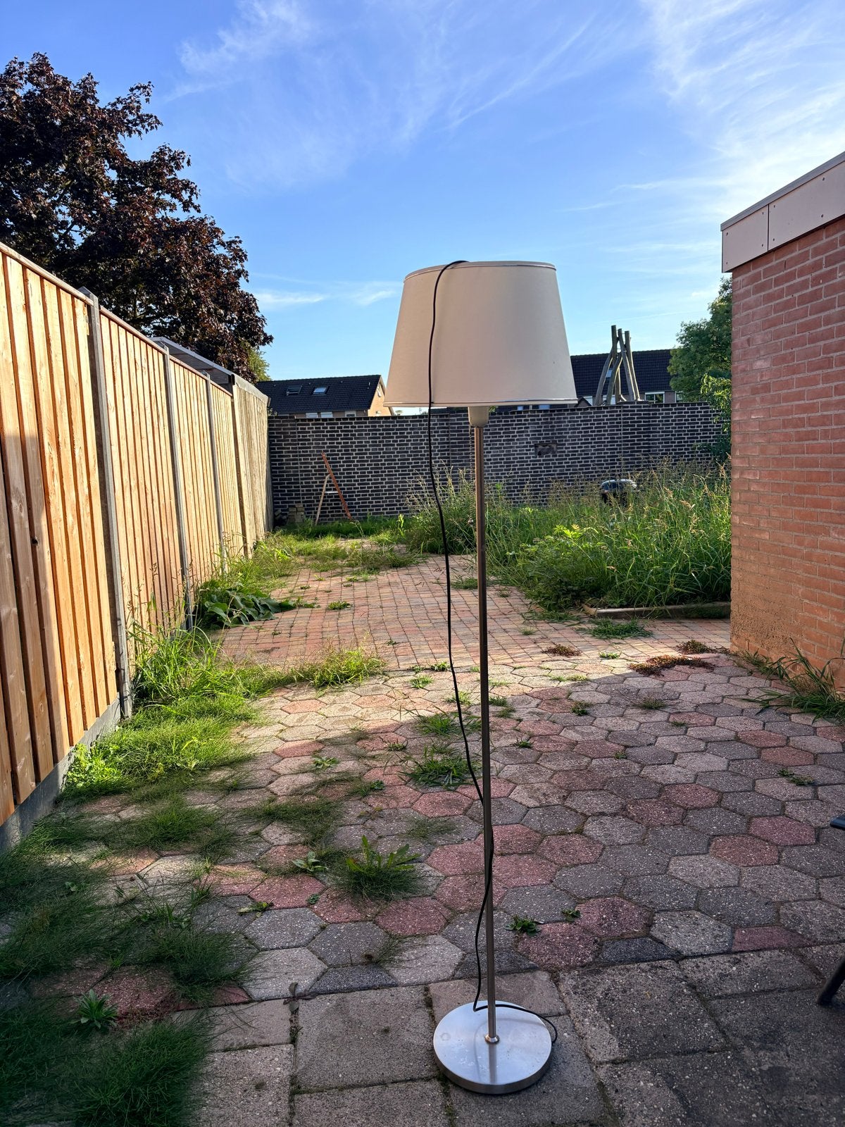Stijlvolle staande lamp met stoffen kap, Gebruikt, Metaal, 150 tot 200 cm, E27 (groot)