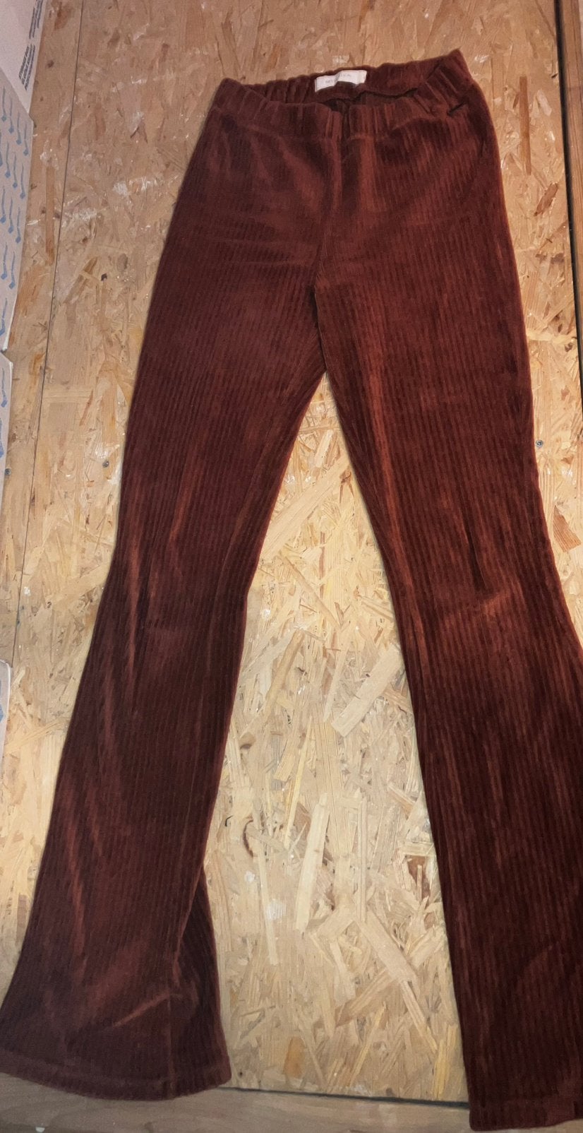 Roodbruine stretch ribbroek, flaired legging maat M, Ophalen of Verzenden, Zo goed als nieuw, Bruin, Lang