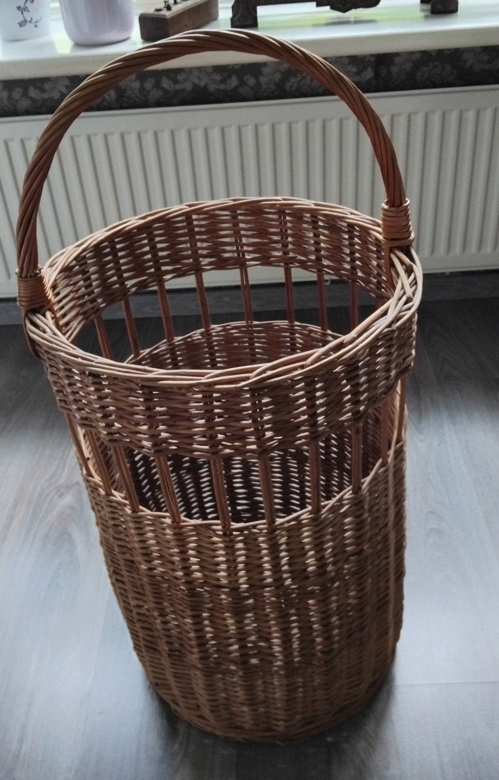 Grote rieten mand met handvat - Gebruikt, Ophalen, Gebruikt, Mand, Rond
