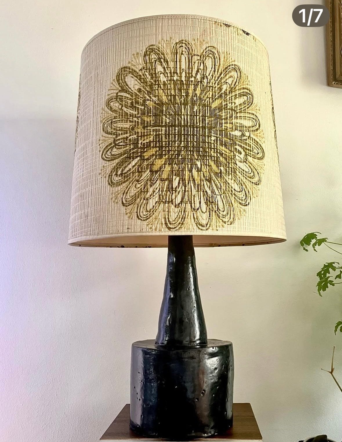Vintage Scandinavisch, Mid-Century Tafellamp, linnenkap, Blauw, Met schakelaar, Gebruikt, Overige merken