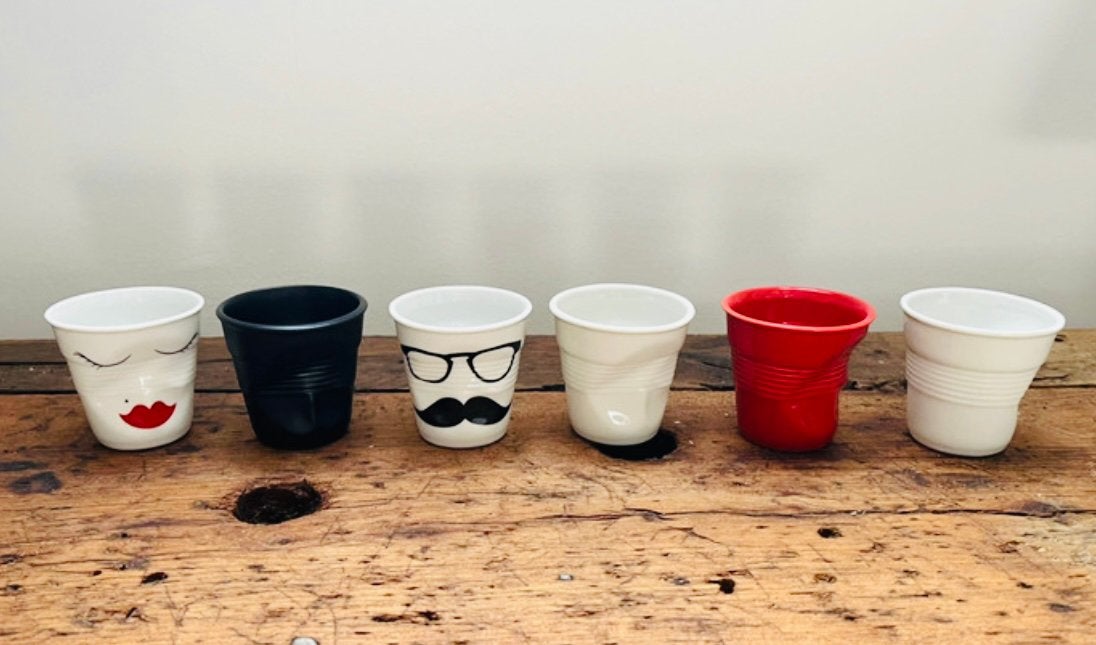 6 Revol deukbekers met gezichtjes voor espresso, Overige merken, Nieuw, Ophalen of Verzenden, Overige stijlen
