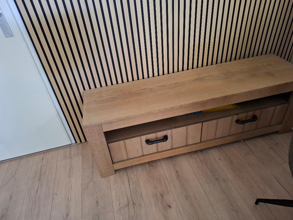 Houten tv meubel, Ophalen, 100 tot 150 cm, Eikenhout, Zo goed als nieuw