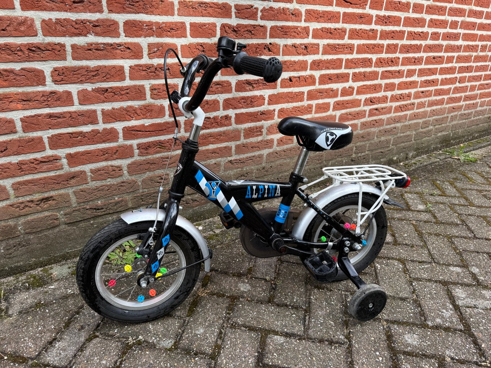 Alpina Go Kinderfiets 12 inch - Zwart/Blauw met Zijwieltjes, Ophalen, Terugtraprem, Zijwieltjes, Gebruikt