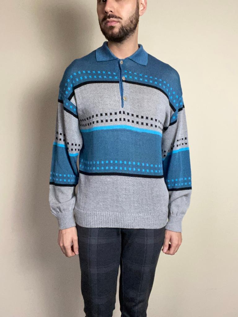 Vintage trui - grijs / blauw - 80s 90s - M / medium, Hgv, Hgv, Ophalen of Verzenden, Gedragen