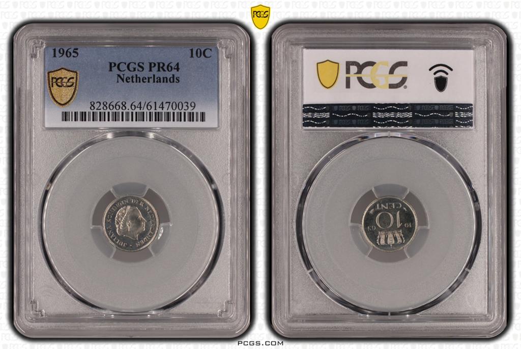 10 Cent 1965 (Sch. 1178) - Proof - PCGS PR64, Postzegels en Munten, Ophalen of Verzenden, Koningin Juliana, 10 cent