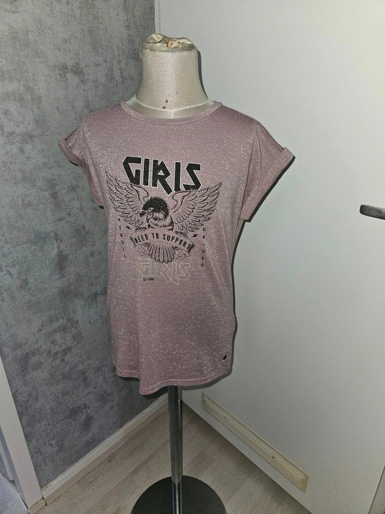 Roze glitter T-shirt met 'GIRLS' opdruk maat 158, Kinderen en Baby's, Kinderkleding | Maat 158, Meisje, Ophalen of Verzenden, Zo goed als nieuw