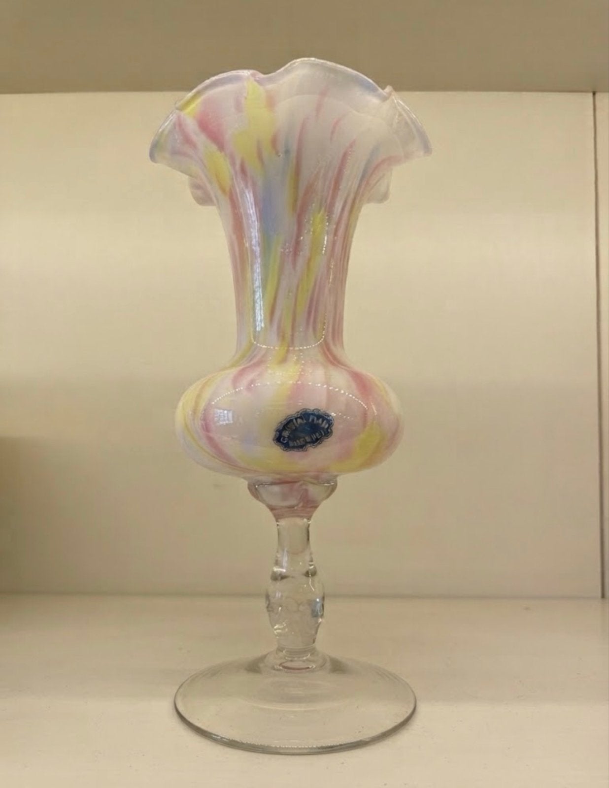 25 cm Hoge Opaline Vaas Jaren '70 Italiaans, Ophalen of Verzenden