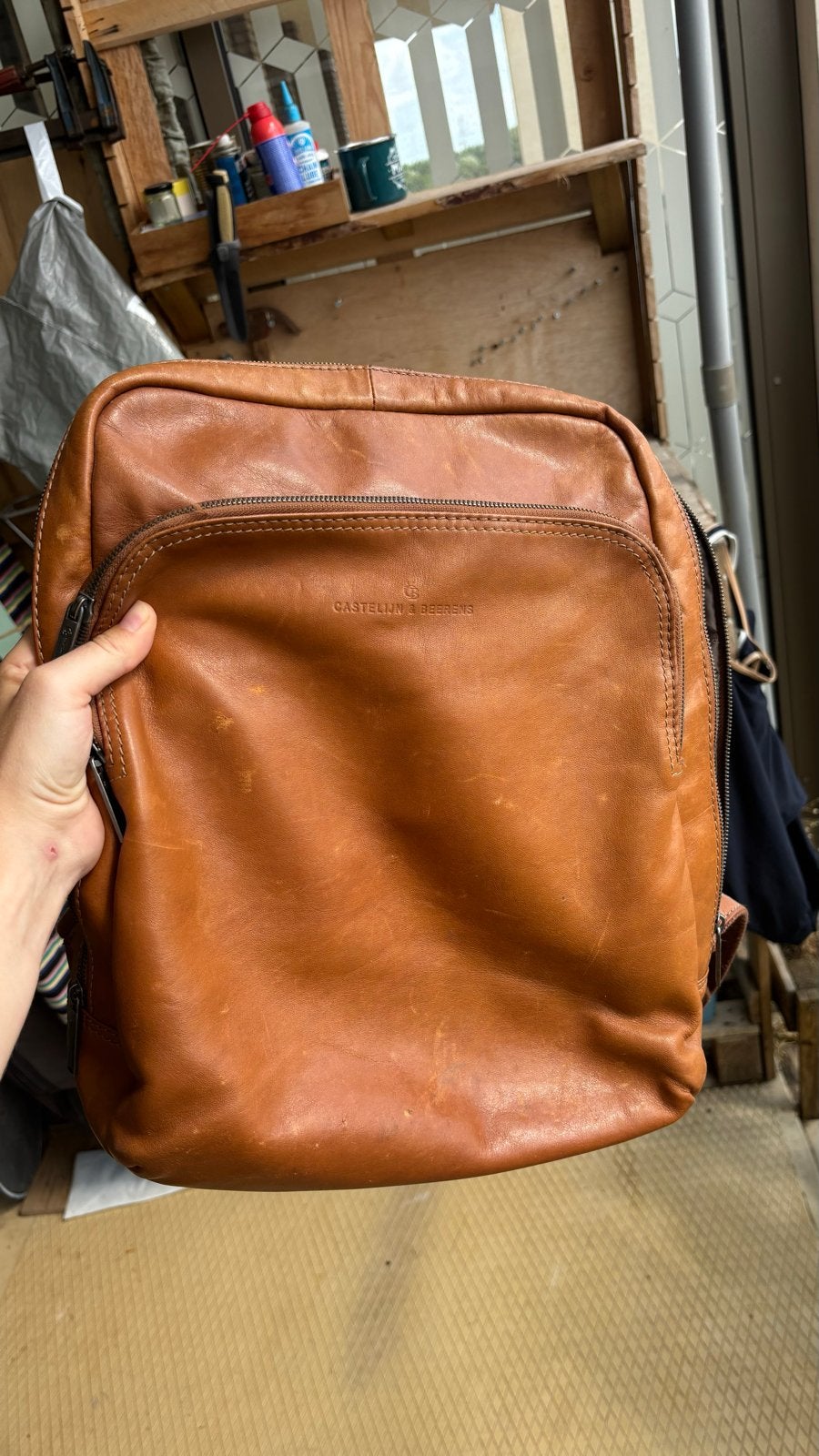 Castelijn & Beerens Leren Rugzak - Cognac, Ophalen of Verzenden, Gebruikt, 25 tot 40 cm, Overige merken