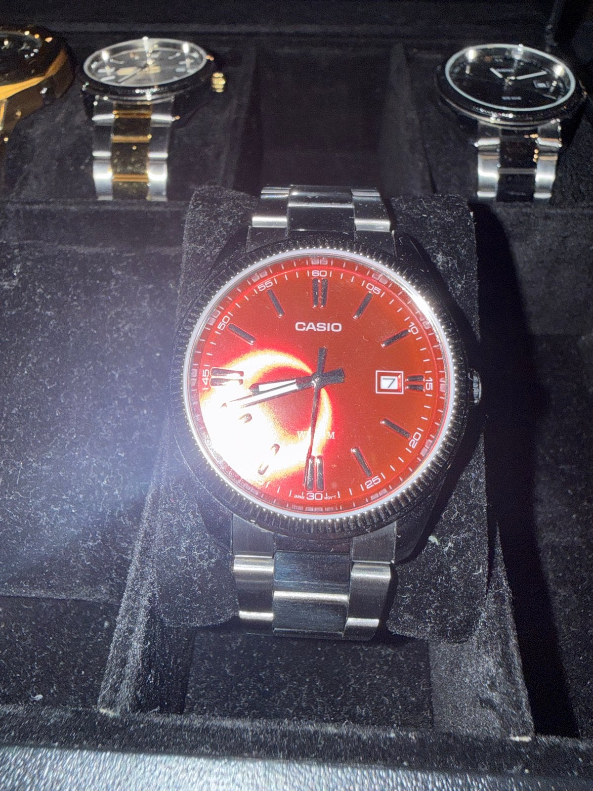 Casio mtp horloge met Rode Wijzerplaat, Casio, Gebruikt, Staal, Polshorloge