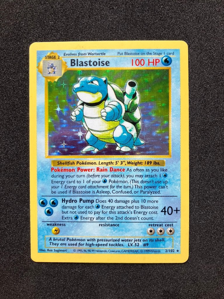 Blastoise Base Set Shadowless 2/102, Ophalen, Gebruikt, Losse kaart, Foil