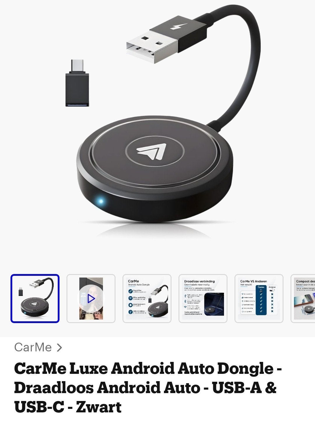 CarMe Luxe Android Auto Dongle - Draadloos USB-A & USB-C, Ophalen, Nieuw