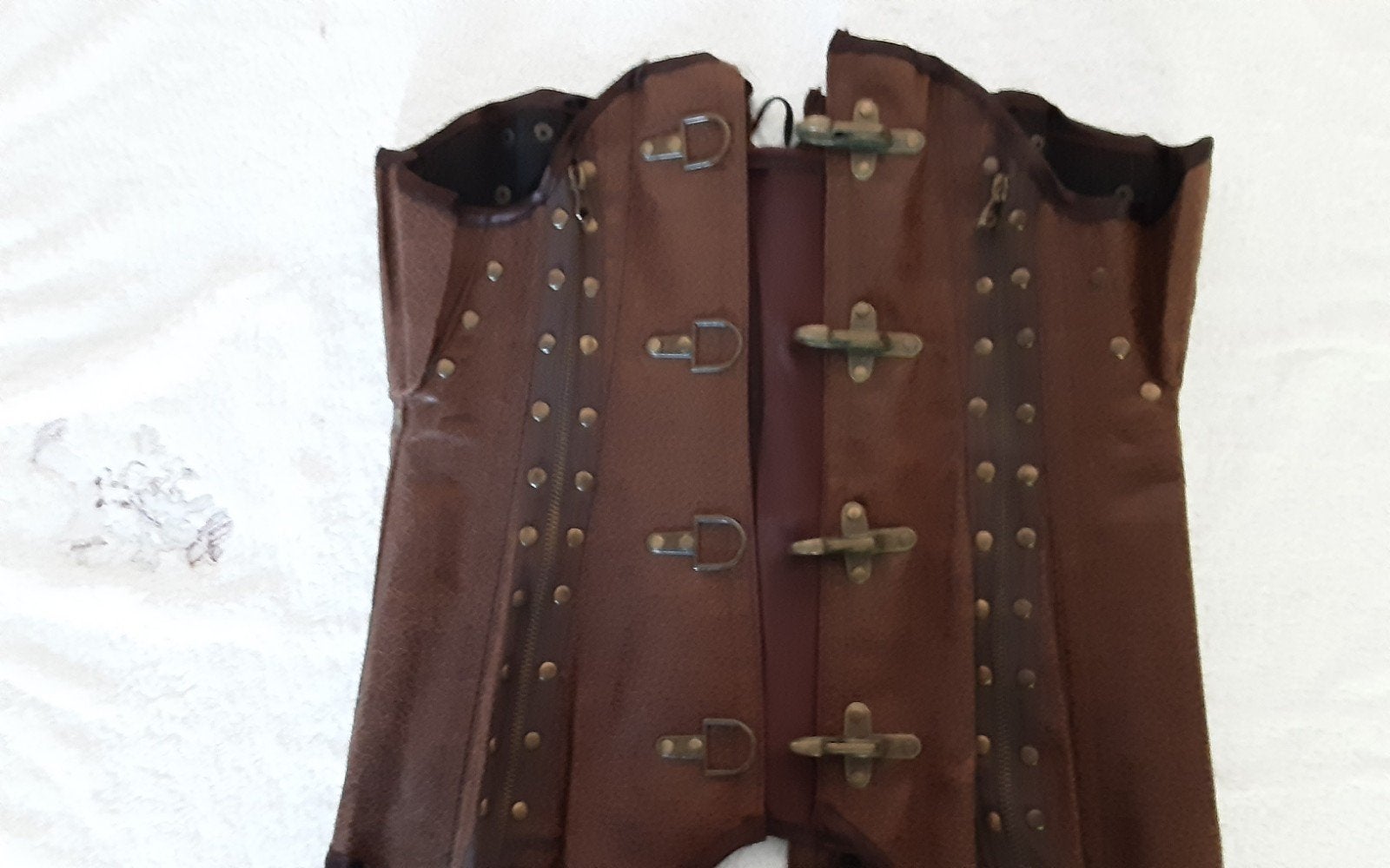 Steampunk underbust Corset Bruin met Haaksluiting en Rijglin, Creation de Hanninger, Ophalen of Verzenden, Gedragen
