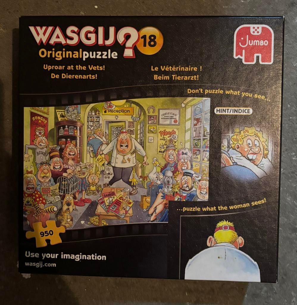 Wasgij original puzzel nr 18 1000 stukjes de dierenarts, Ophalen of Verzenden, 500 t/m 1500 stukjes, Zo goed als nieuw, Legpuzzel