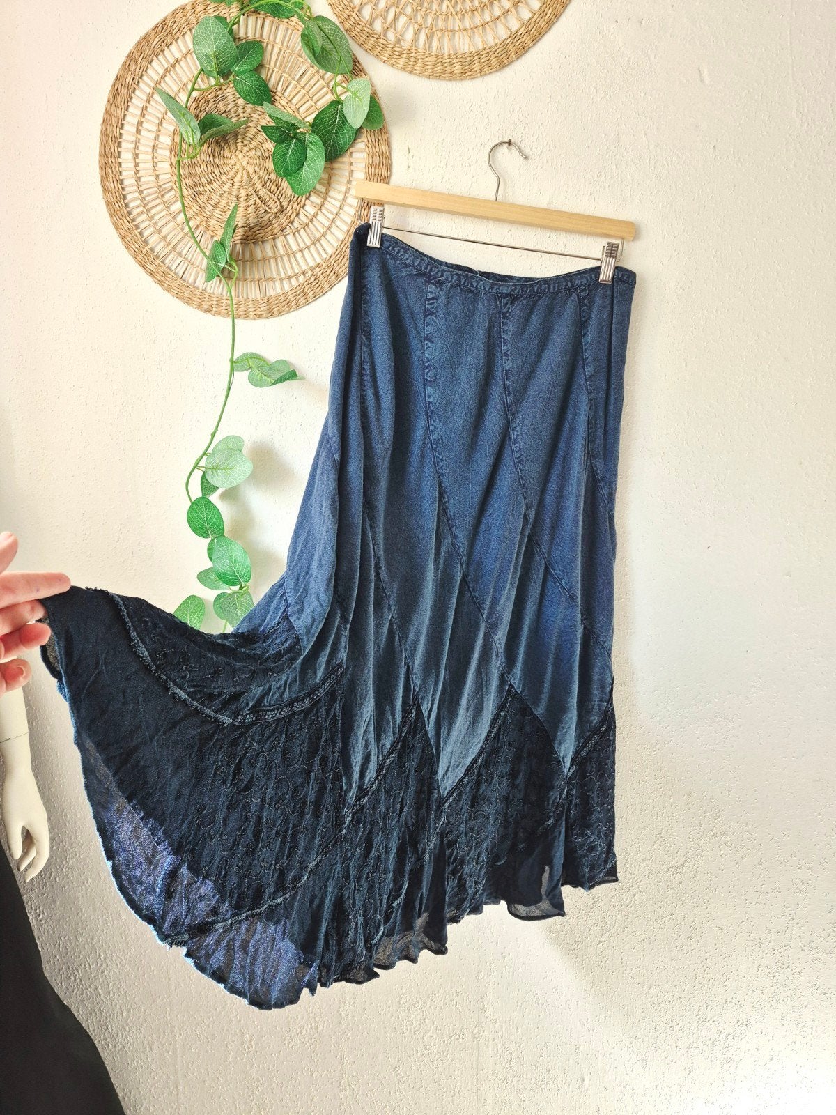 Vintage whimsi/boho maxirok M/L, Maat 38/40 (M), Blauw, Ophalen of Verzenden, Zo goed als nieuw