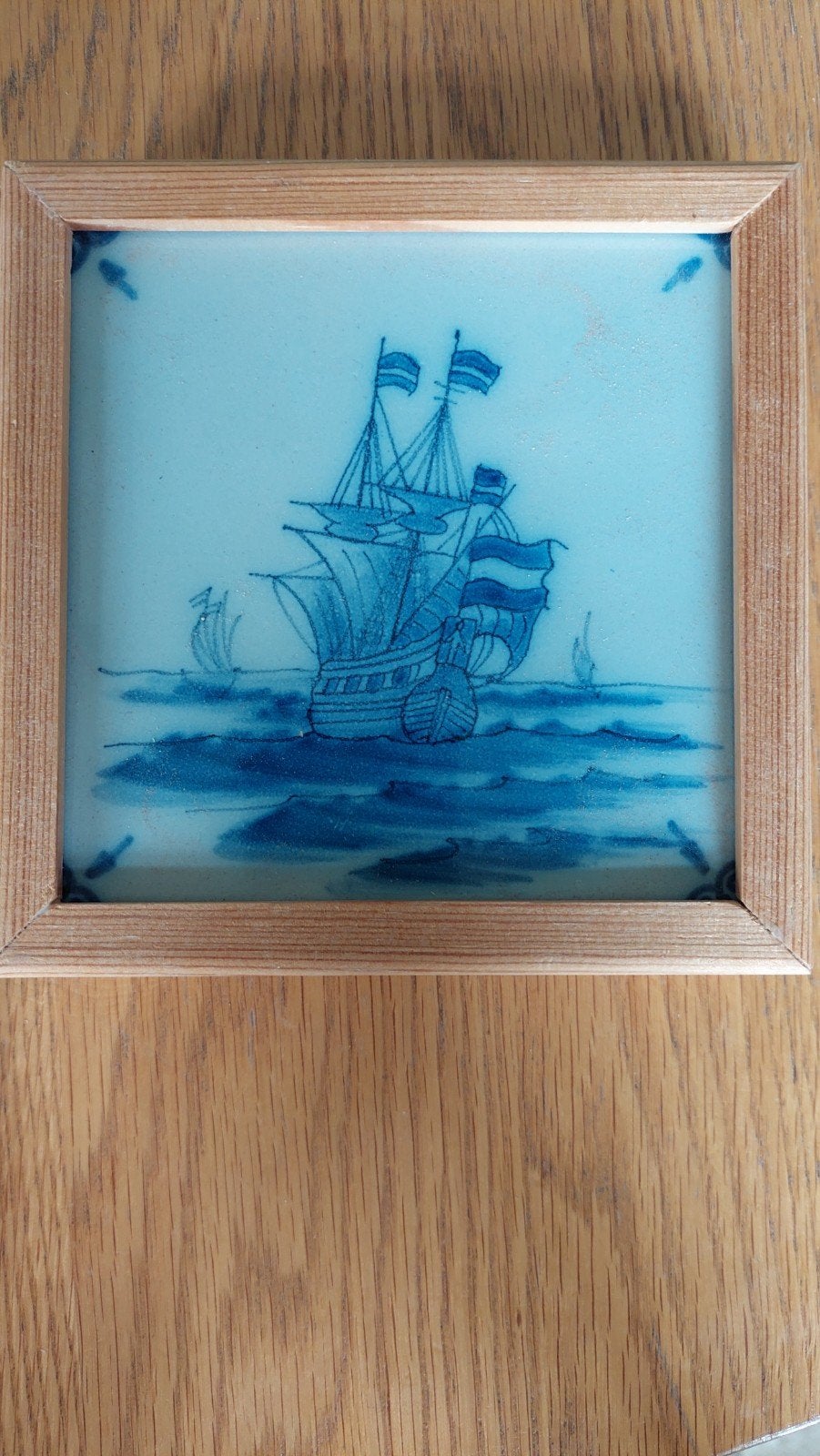 Delfts Blauw Tegeltableau Zeilschip Houten Lijst, Ophalen of Verzenden