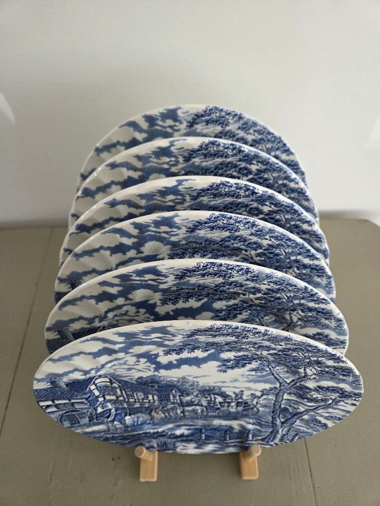 6 vintage borden Myott Staffordshire Royal Mail blauw, Ophalen of Verzenden