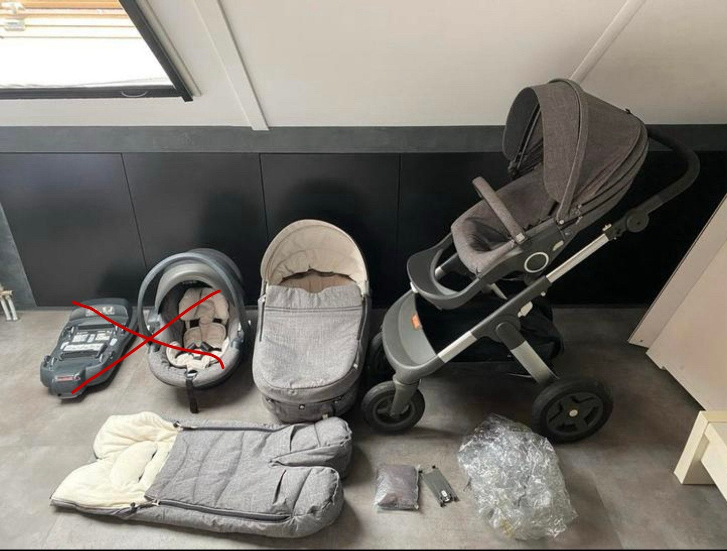 Stokke kinderwagen: met reiswieg, zitje & accessoires, Gebruikt, Verstelbare duwstang, Ophalen, Kinderwagen