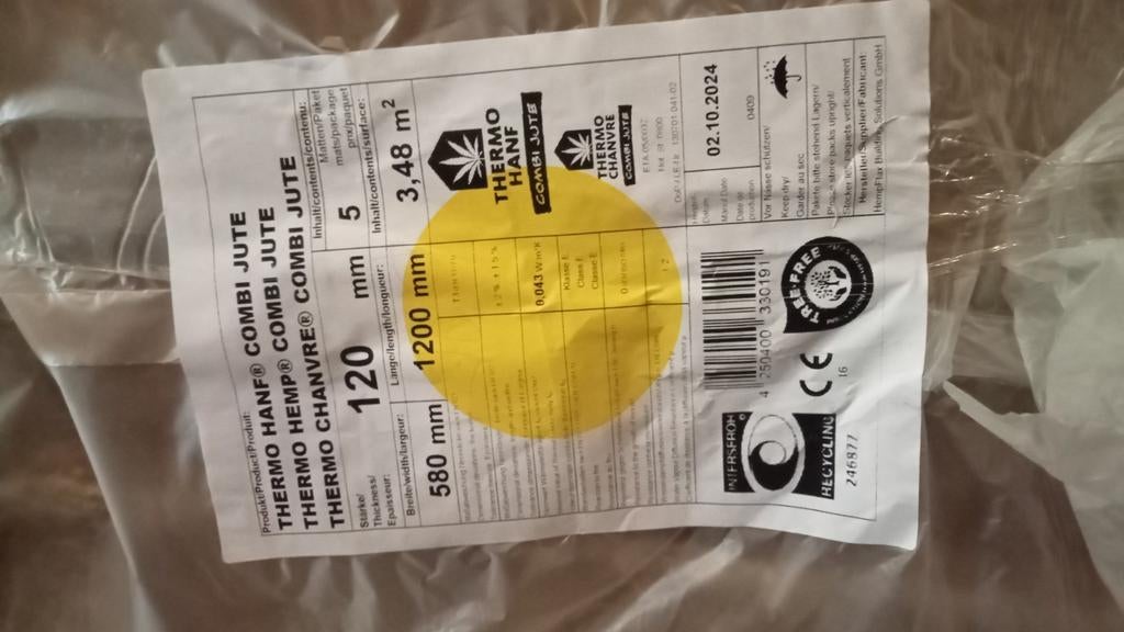 Pak Hempflax Thermo Hennep isolatie 120mm, Ophalen, 12 cm of meer, Nieuw, 5 tot 10 m²