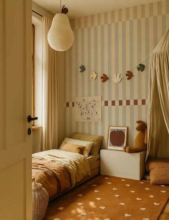 Kinderbehang Stripes Beige en Vintage Blauw Dekornik, Polskiego Czerwonego Krzyża 21/22, 41-260 Sławków, Blauw, Ophalen of Verzenden