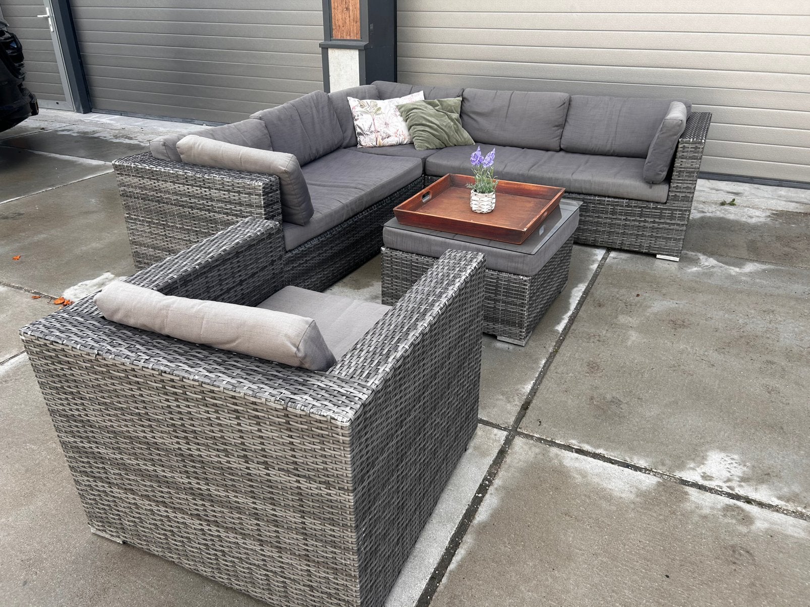 Mooie hoekloungeset met tafel en stoel, incl. nieuwe hoezen, Ophalen, 5 zitplaatsen, Bank, .