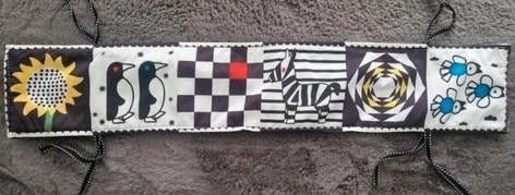 Zwart-wit babyboekje/knisperboekje met contrastbeelden., Ophalen of Verzenden, Gebruikt, Overige typen, Met geluid