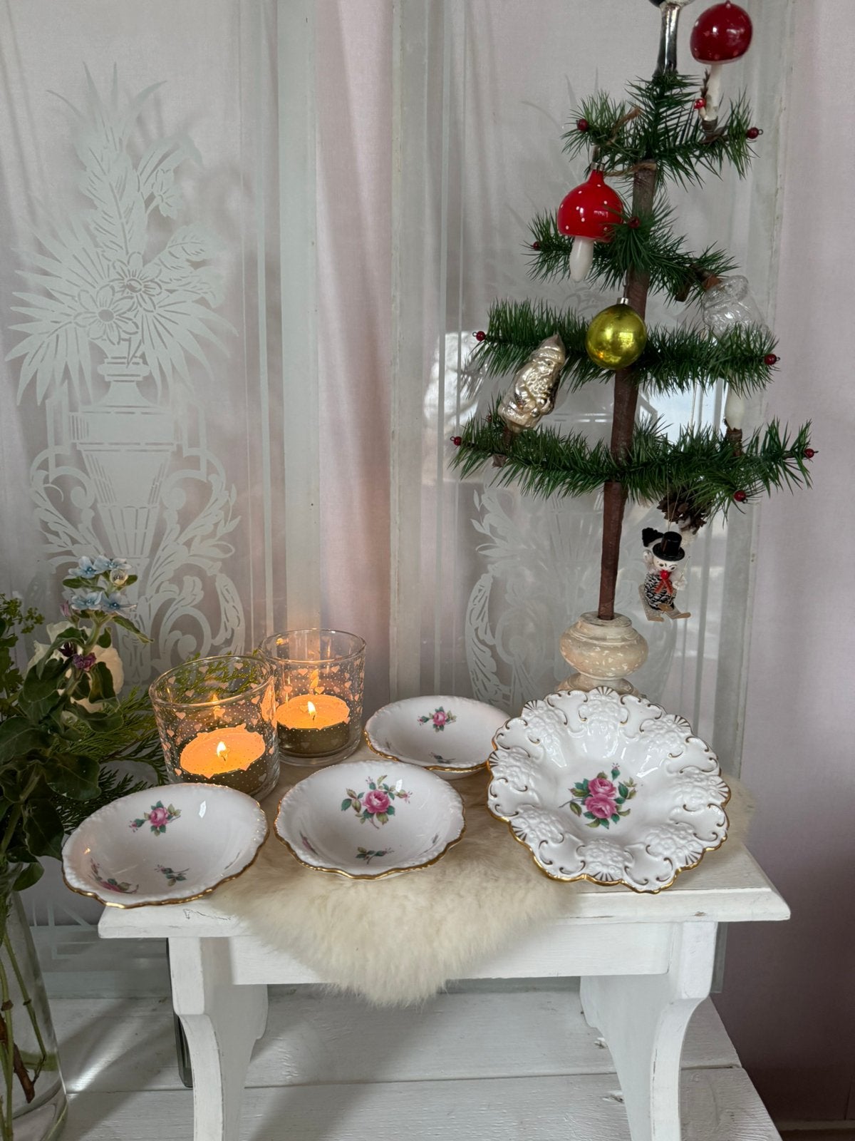 Spode Billingsley Rose spray bonbon set 4 dl antiek, Ophalen
