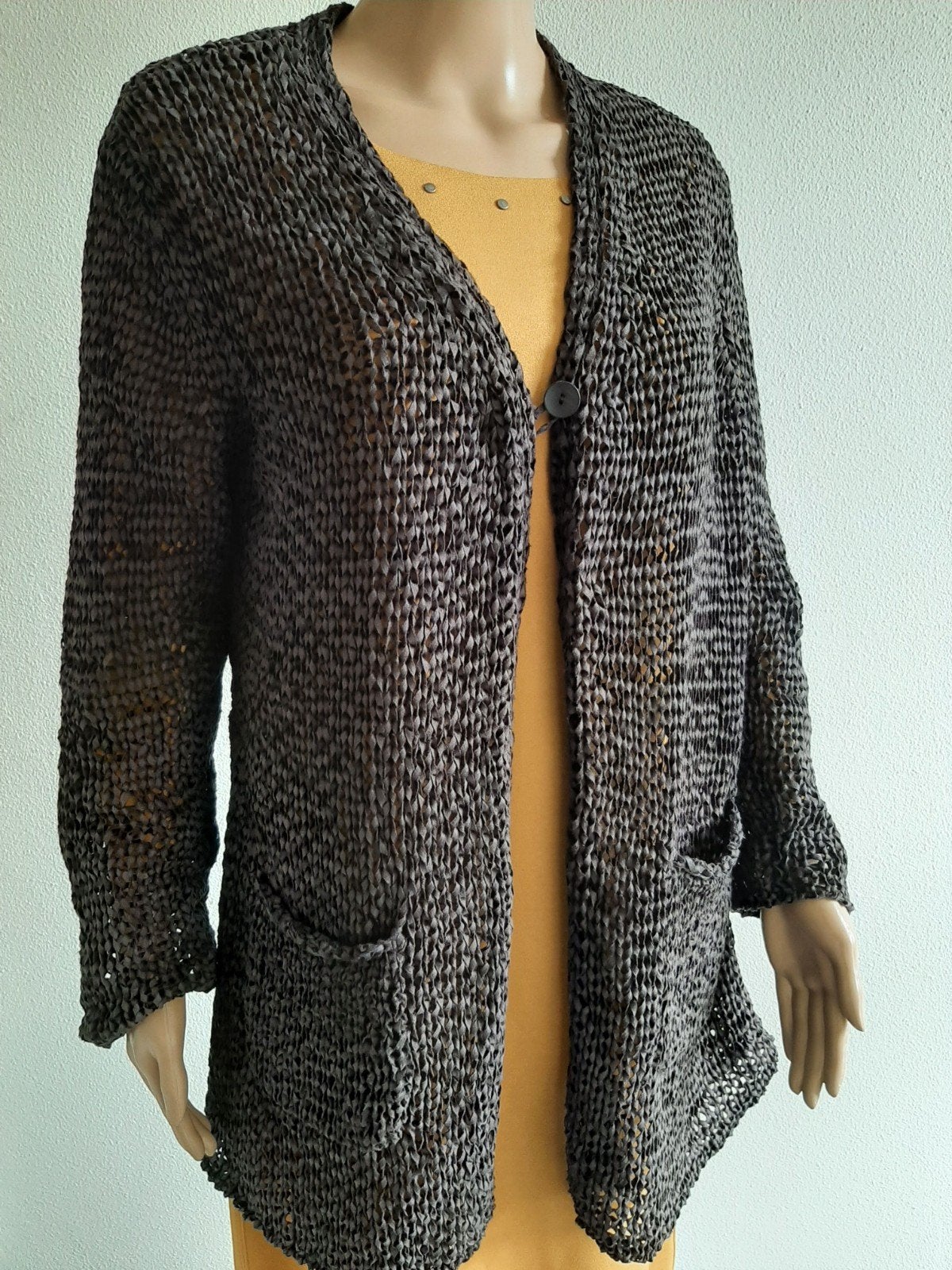 Luisa Cerano bruin lintgaren gebreid vest, maat M. Als Nieuw, Kleding | Dames, Truien en Vesten, Maat 38/40 (M), Bruin, Ophalen of Verzenden