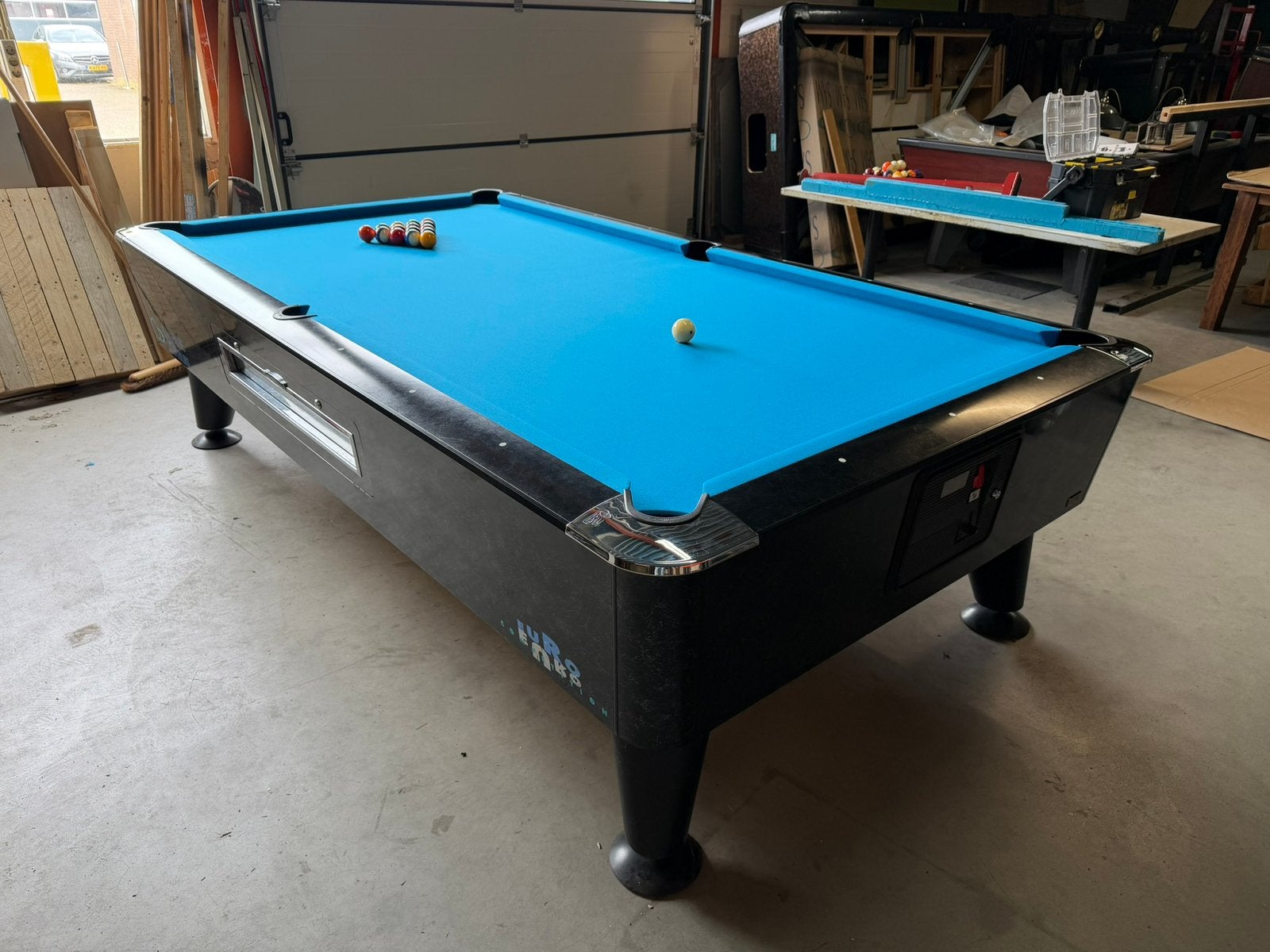 Sam Eurocompetition 9 ft pooltafel Muntinworp poolbiljart, Ophalen, Zo goed als nieuw, Pooltafel